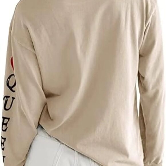 Queen of Hearts Playing Card Graphic Round Neck Sweatshirt - Picture 6 of 9